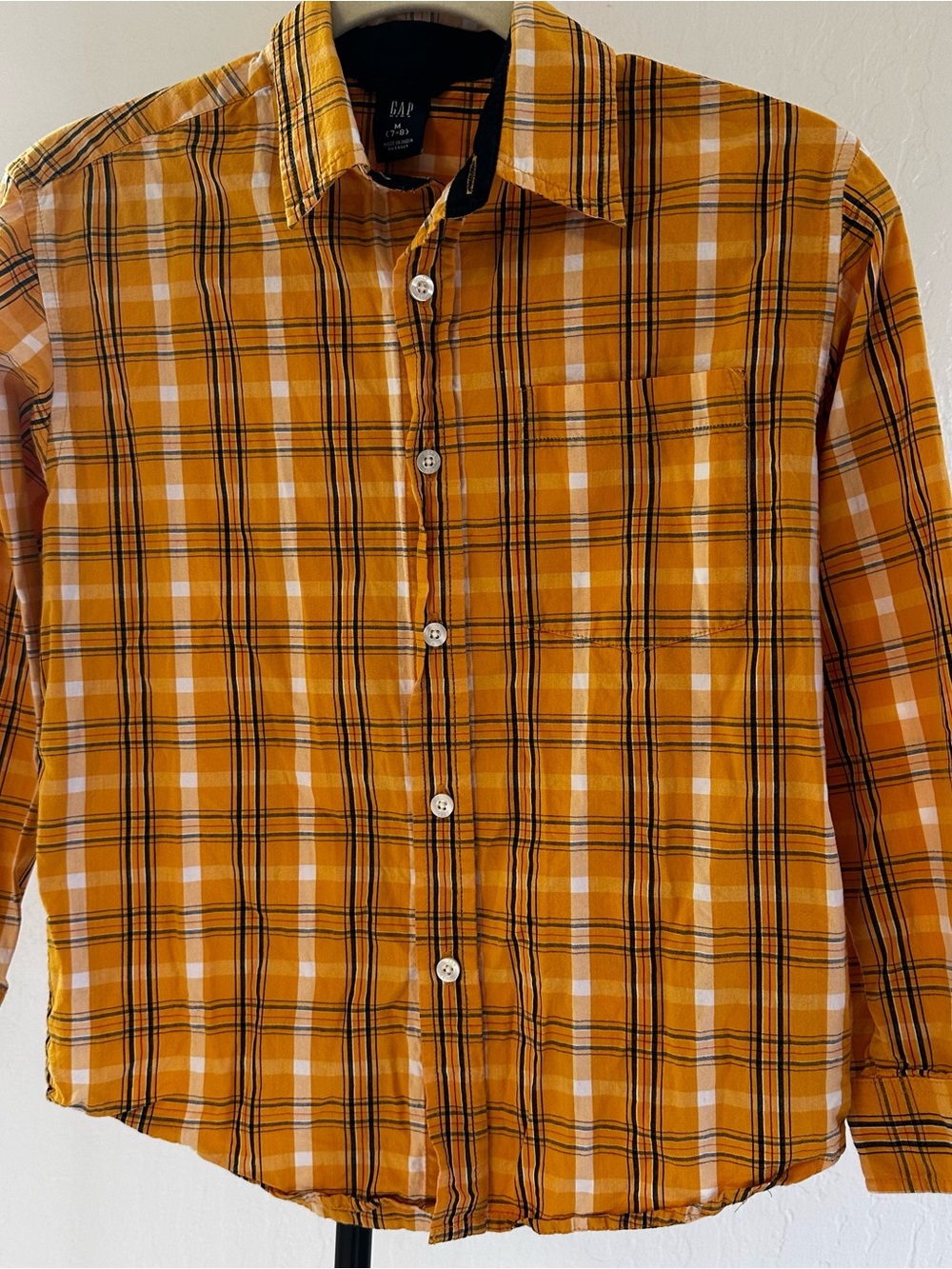 GAP Orange Plaid Button-Down Shirt with White & Black Stripes